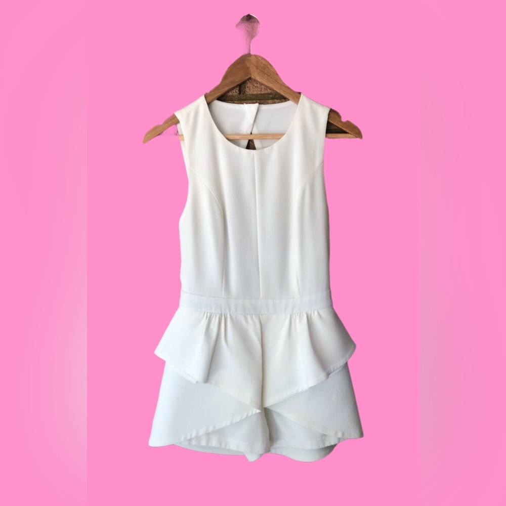 Pink Stitch White Peplum Romper/Jumpsuit